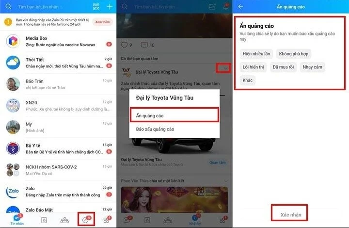 chặn quảng cáo trên Zalo